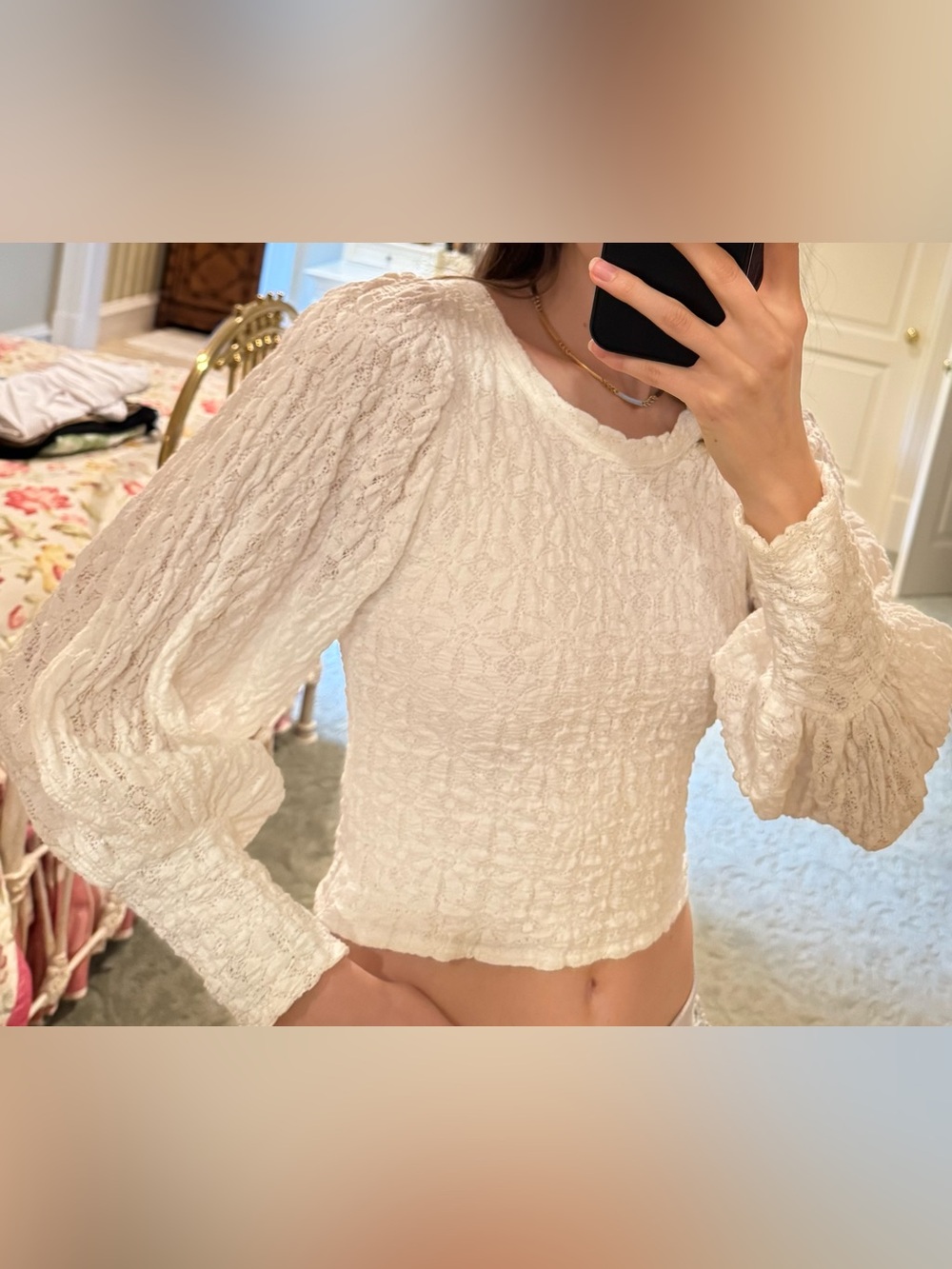 Free People Lace Puff Sleeve Top